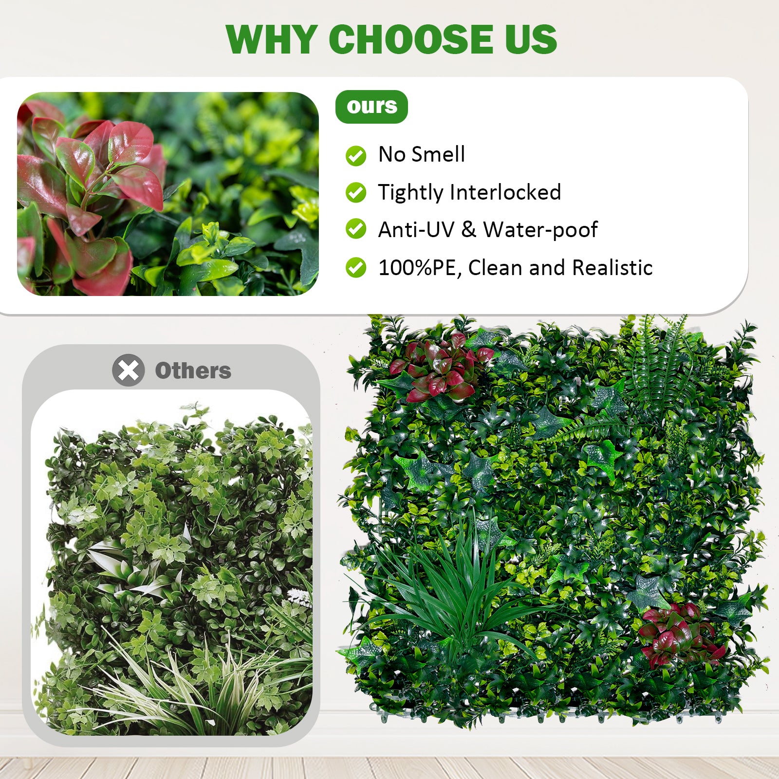Boxwood Panels, Grass Wall 20"x20", Plant Wall, Grass Backdrop Wall, Privacy Screen, Sun Protected Green Wall Decor for Outdoor, Indoor, Garden, Backyard and Décor