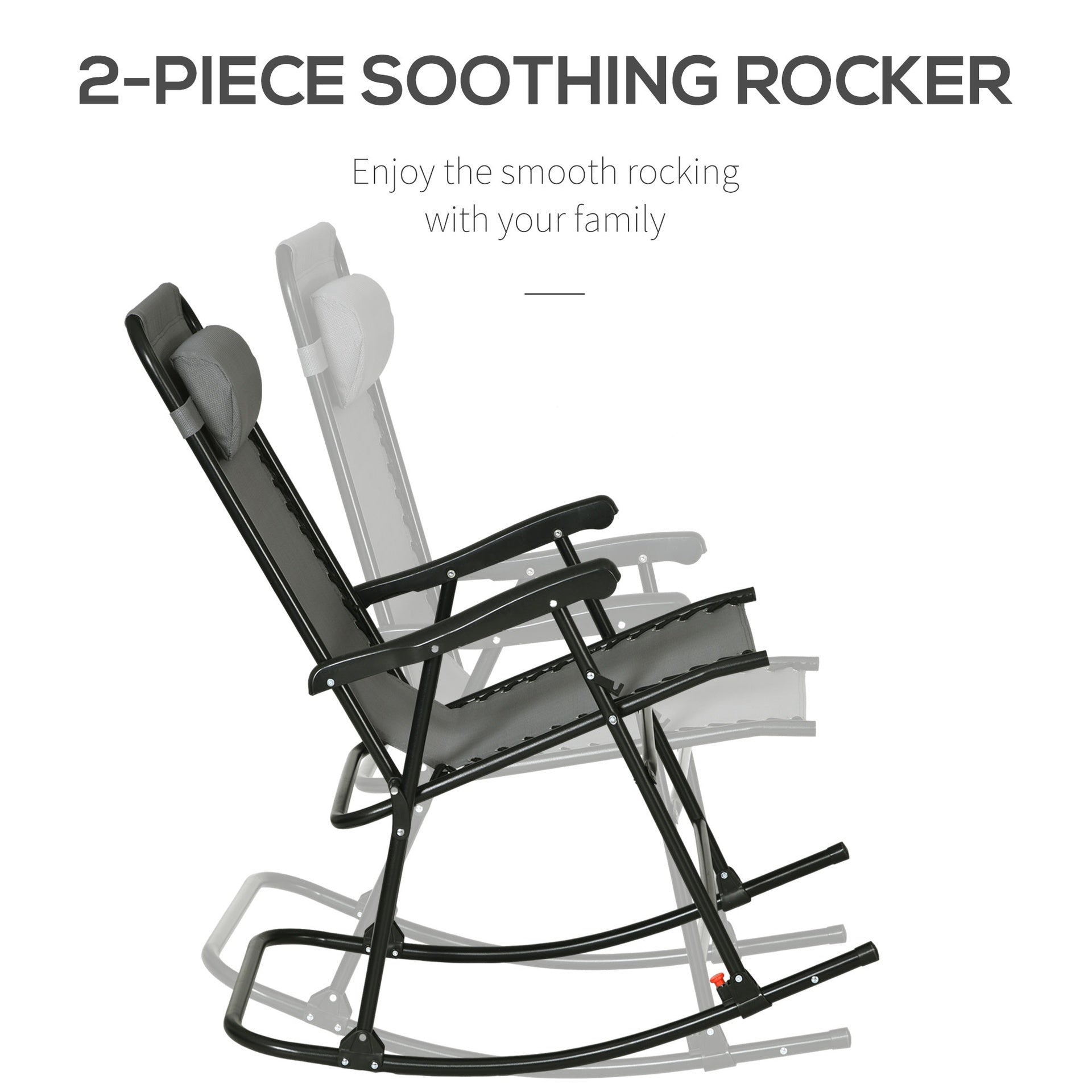 Outsunny 2 Piece Outdoor Rocking Chair Set, Patio Folding Lawn Rocker Set with Headrests for Yard, Patio, Deck, Backyard, Gray