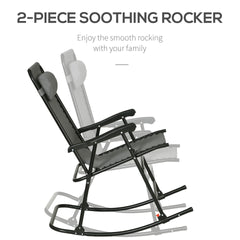 Outsunny 2 Piece Outdoor Rocking Chair Set, Patio Folding Lawn Rocker Set with Headrests for Yard, Patio, Deck, Backyard, Gray