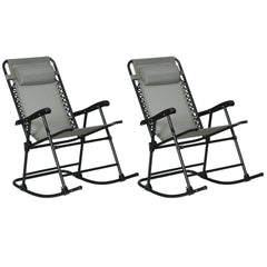 Outsunny 2 Piece Outdoor Rocking Chair Set, Patio Folding Lawn Rocker Set with Headrests for Yard, Patio, Deck, Backyard, Gray