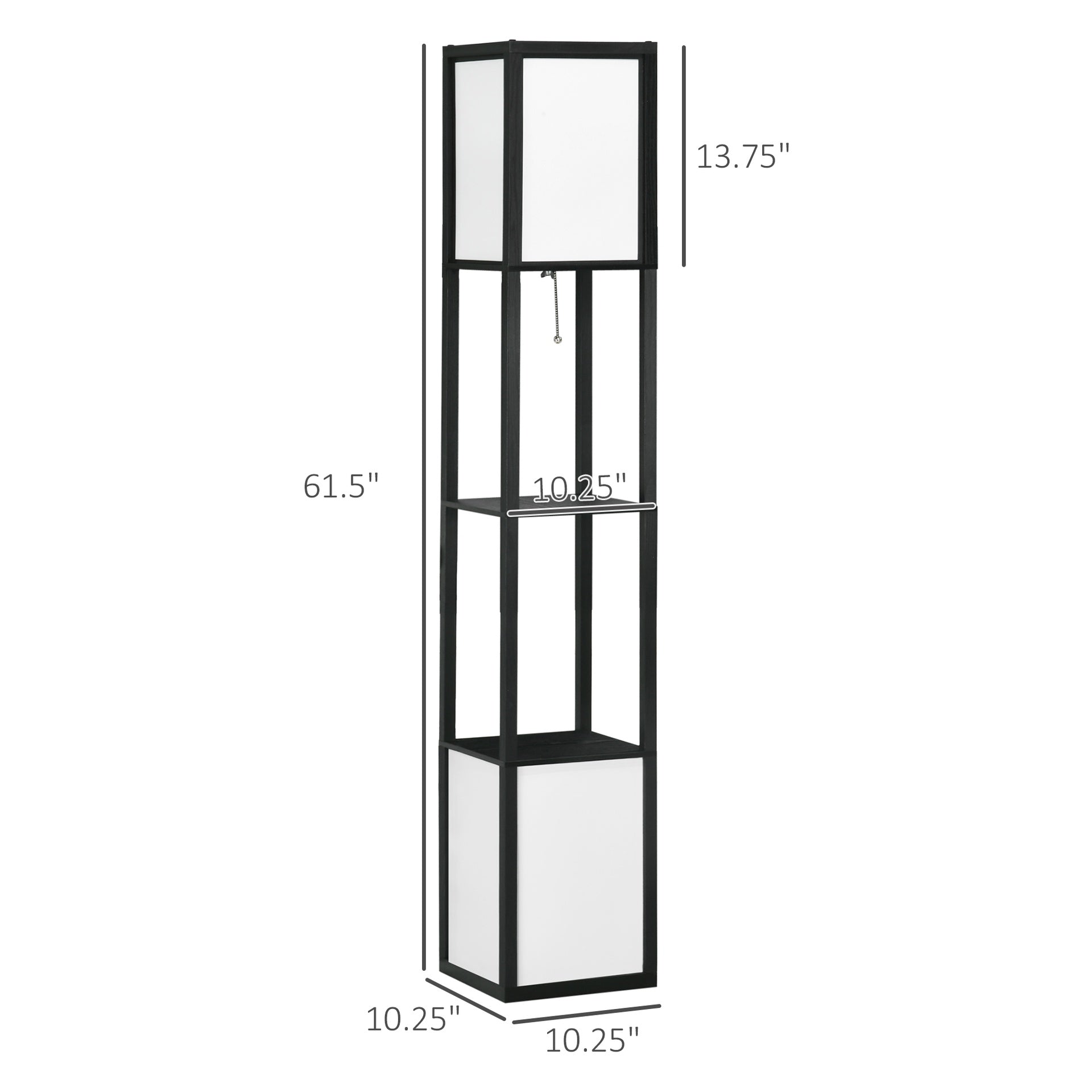 HOMCOM Modern Floor Lamp with Shelves & Dual Ambient Lighting, Tall Standing Lamp for Living Room, Bedroom with Fabric Lampshade (Bulb not Included), Black