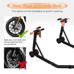 Motorcycle Front & Rear Stand, Front Rear Combo Stand Universal Wheel Lift Stand Swingarm Spool Lift Stand Paddock Stand