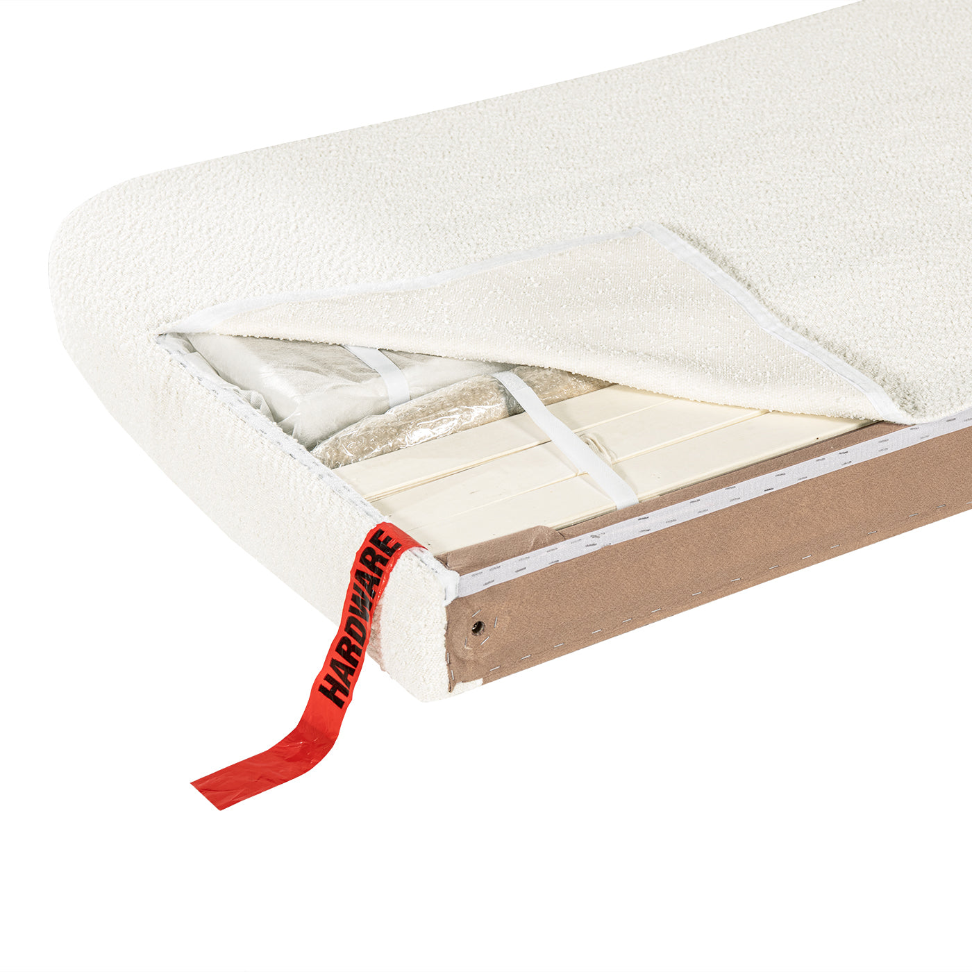 Roman Curved Headboard Upholstered Platform Bed, Queen, Ivory White Boucle