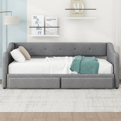 Twin XL to King Size Upholstered Daybed with Two Drawers, Gray