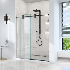 56"-60"W*72" H Frameless Single Sliding Shower Door – 5/16" (8mm) Clear Tempered Glass, Bypass Design with Matte Black Finish