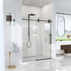 56"-60"W*72" H Frameless Single Sliding Shower Door – 5/16" (8mm) Clear Tempered Glass, Bypass Design with Matte Black Finish