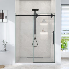 56"-60"W*72" H Frameless Single Sliding Shower Door – 5/16" (8mm) Clear Tempered Glass, Bypass Design with Matte Black Finish