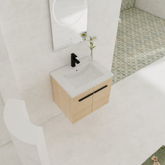 LEVISTAR Oak 24 Inch Bathroom Vanity with resin Countertop Sink, 2 Doors Bathroom Cabinet Set