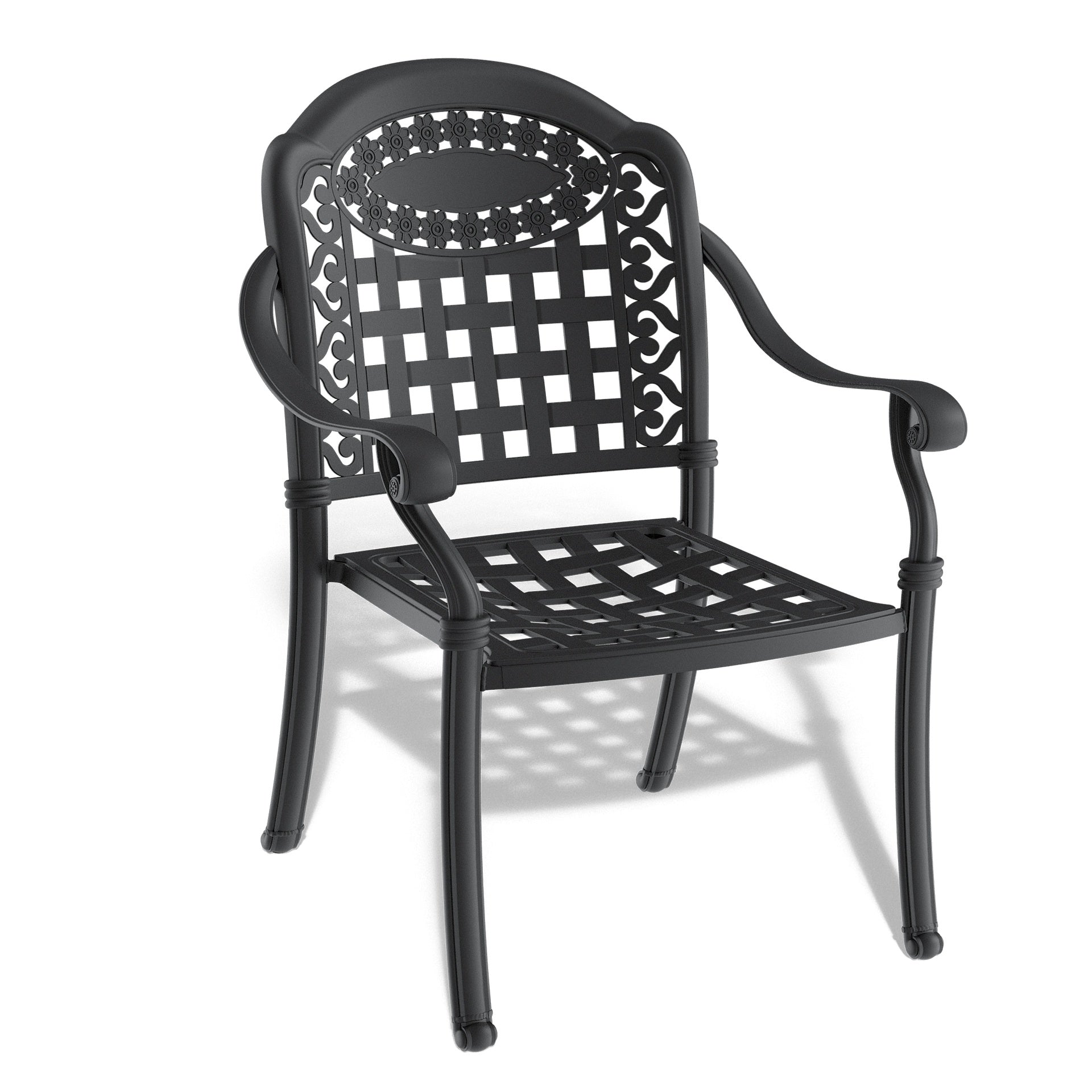 Cast Aluminum Patio Dining Chair 2PCS With Black Frame and Blue Cushions