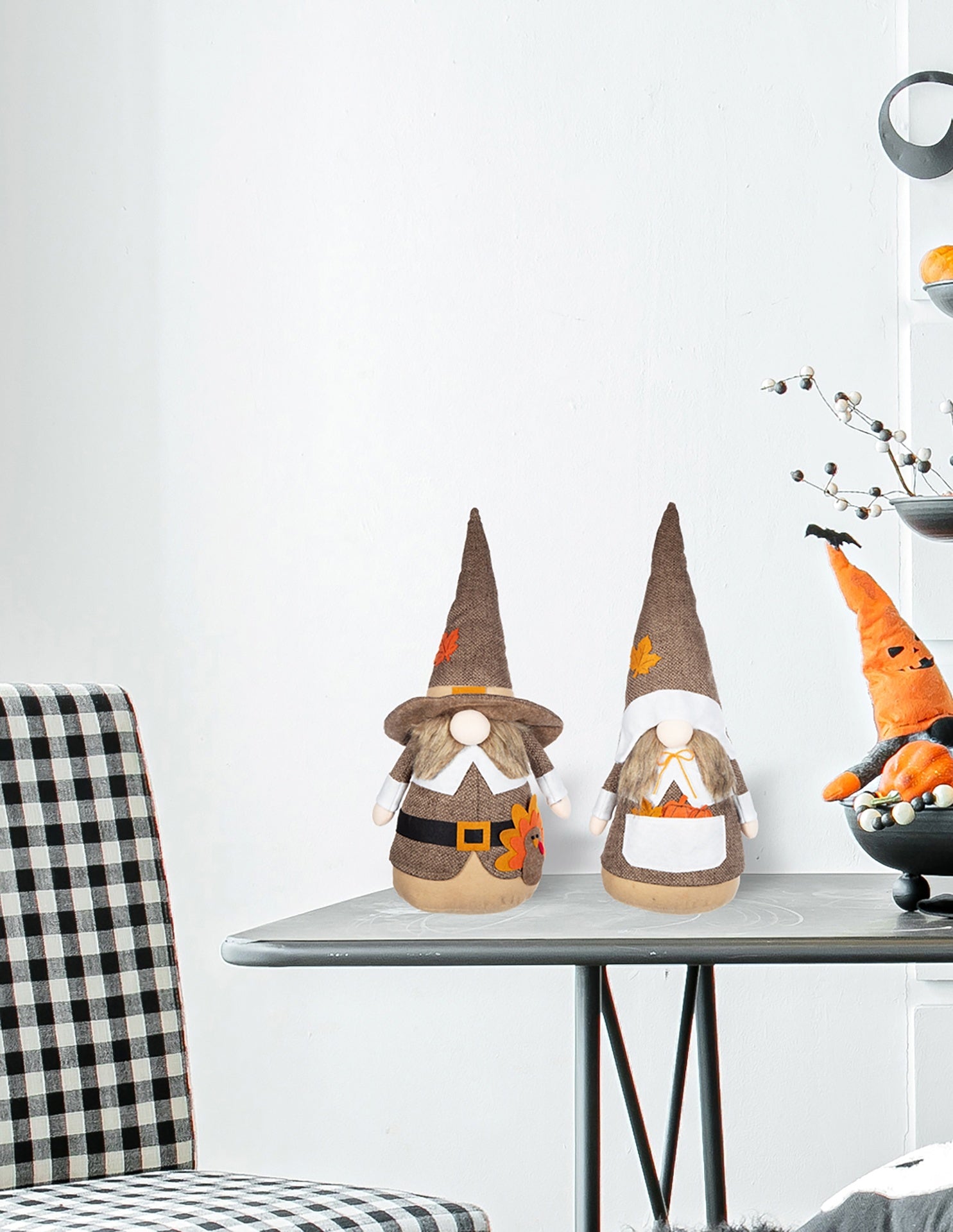 Set of 2 8.3x4.3x20.9" Fabric Gnome Couple Decor Holiday Fall & Thanksgiving Figurines