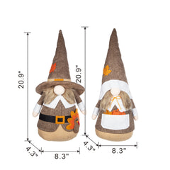 Set of 2 8.3x4.3x20.9" Fabric Gnome Couple Decor Holiday Fall & Thanksgiving Figurines