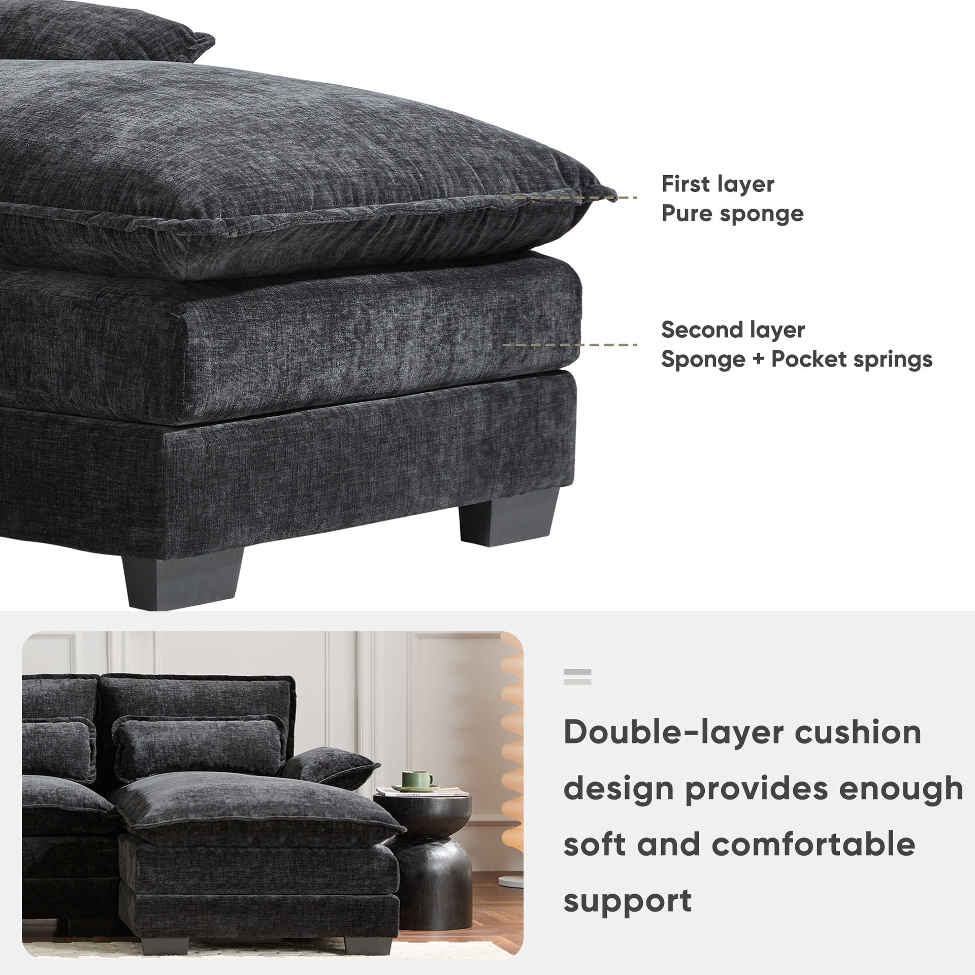 123*55"Modern U-shaped Sectional Sofa with Console,Cup Holders and USB Charger,6 Seat Upholstered Symmetrical Indoor Furniture,Comfy Chenille Cloud Couch with Chaise for Living Room,Apartment,5 Colors