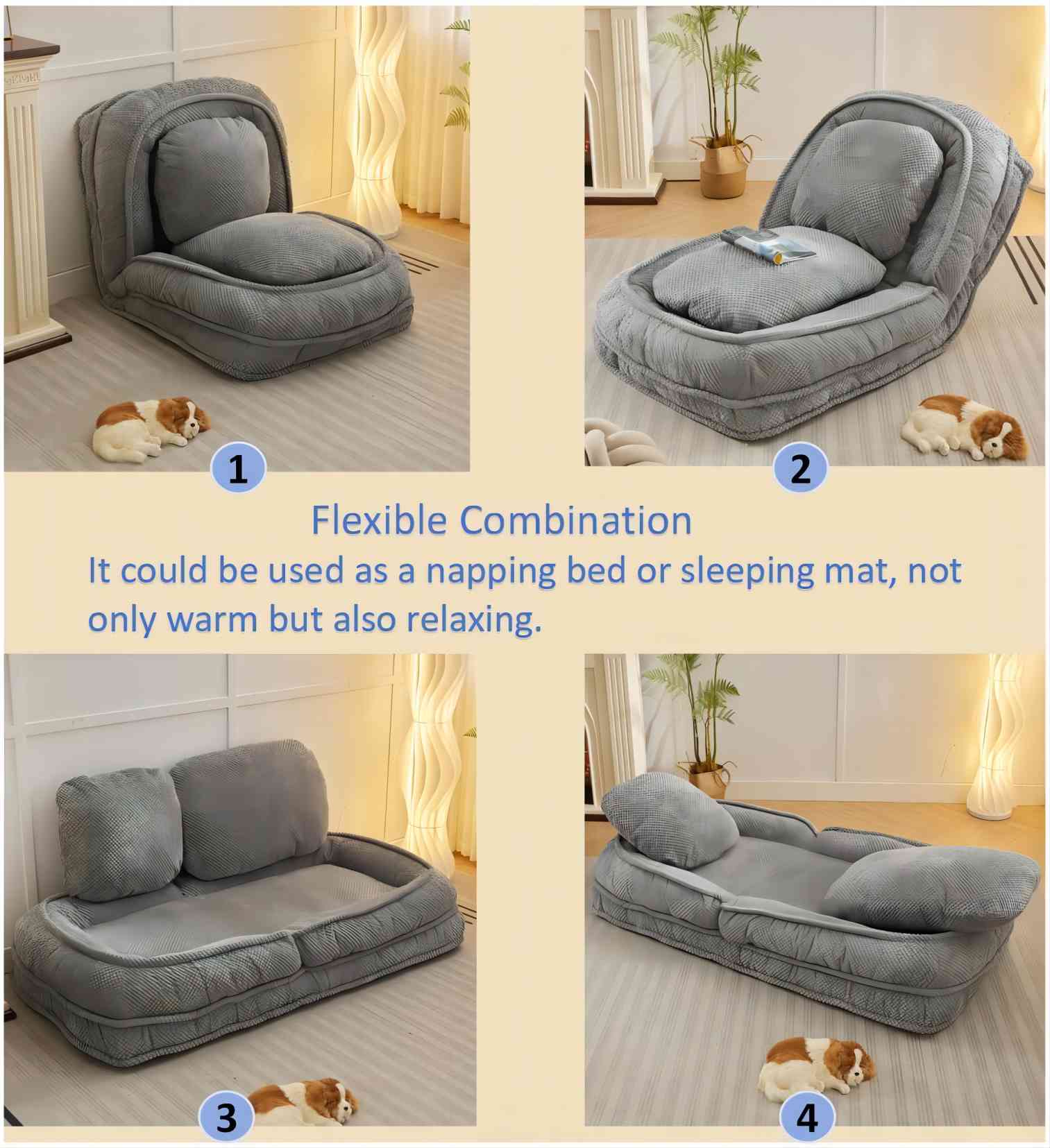 [VIDEO provided] Human Dog Bed ,Lazy Sofa Couch ,5 Adjustable Position,sit,sleep,fold,suit to put in bedroom, living room ,Space Saving Design,Gray