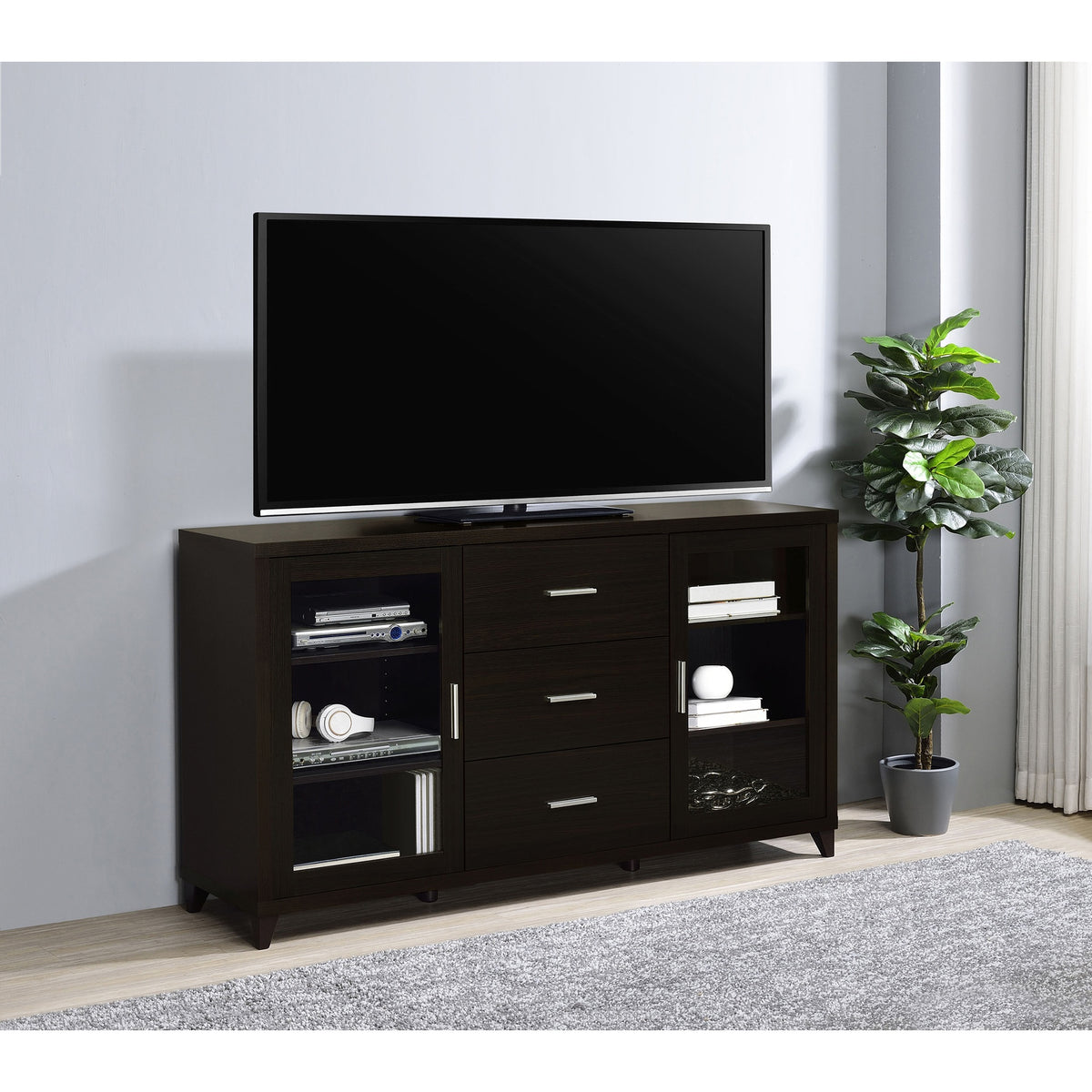 Nyler Cappuccino 3-drawer Rectangular TV Console