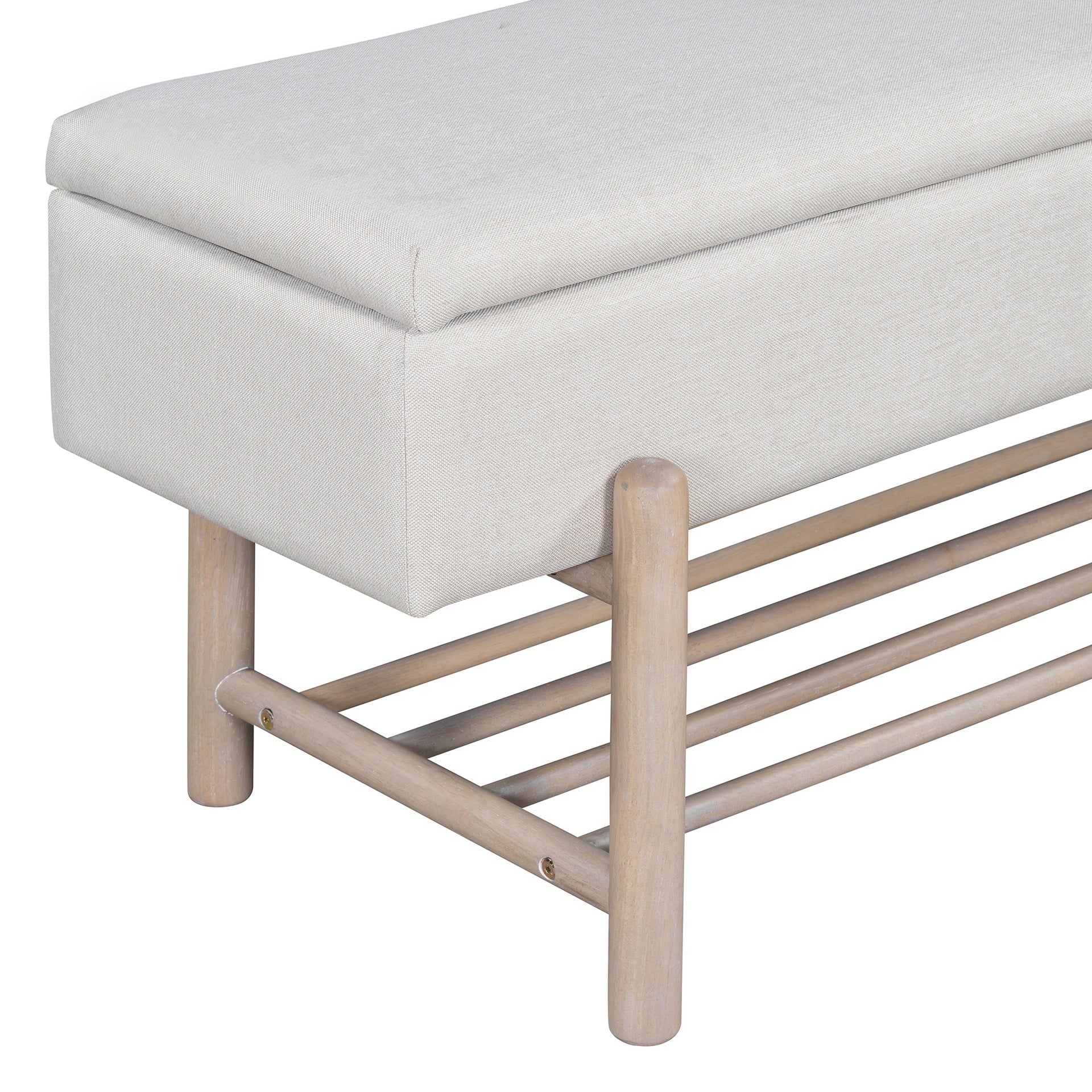 TREXM Farmhouse Upholstered Storage Bench with Hidden Compartment, Modern Entryway Bench for Living Room, Entryway, and Hallways (Natural)