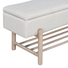 TREXM Farmhouse Upholstered Storage Bench with Hidden Compartment, Modern Entryway Bench for Living Room, Entryway, and Hallways (Natural)