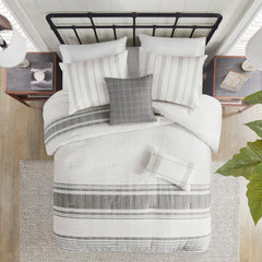 6 Piece Cotton Jacquard Oversized Comforter Set White/Grey Full
