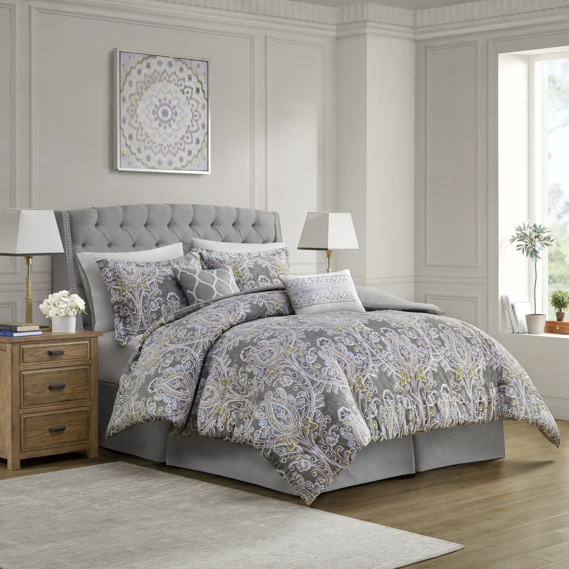 6 Piece Cotton Comforter Set Grey King