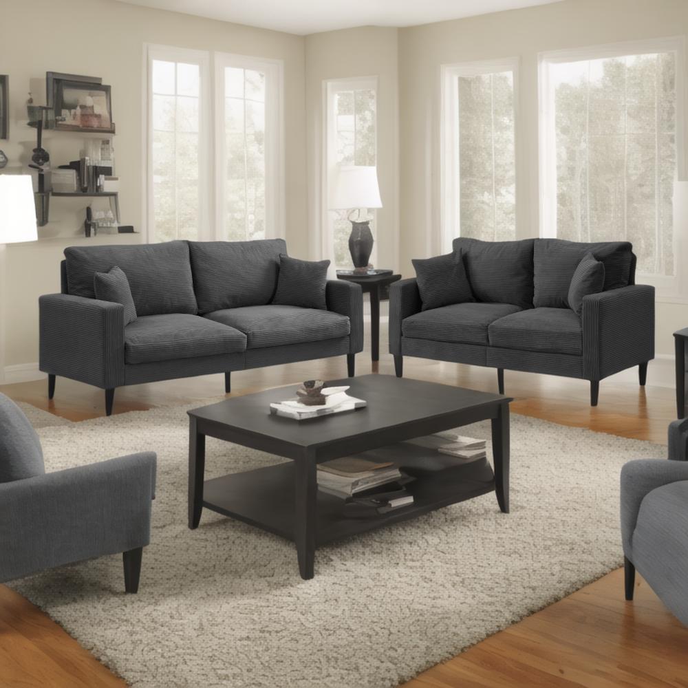 Two Piece Sofa Set,Living Room Three seater+Two seater,Comfy,Modern Upholstered Sofa,Living Room Bedroom Apartment Small Space,Corduroy,Dark grey