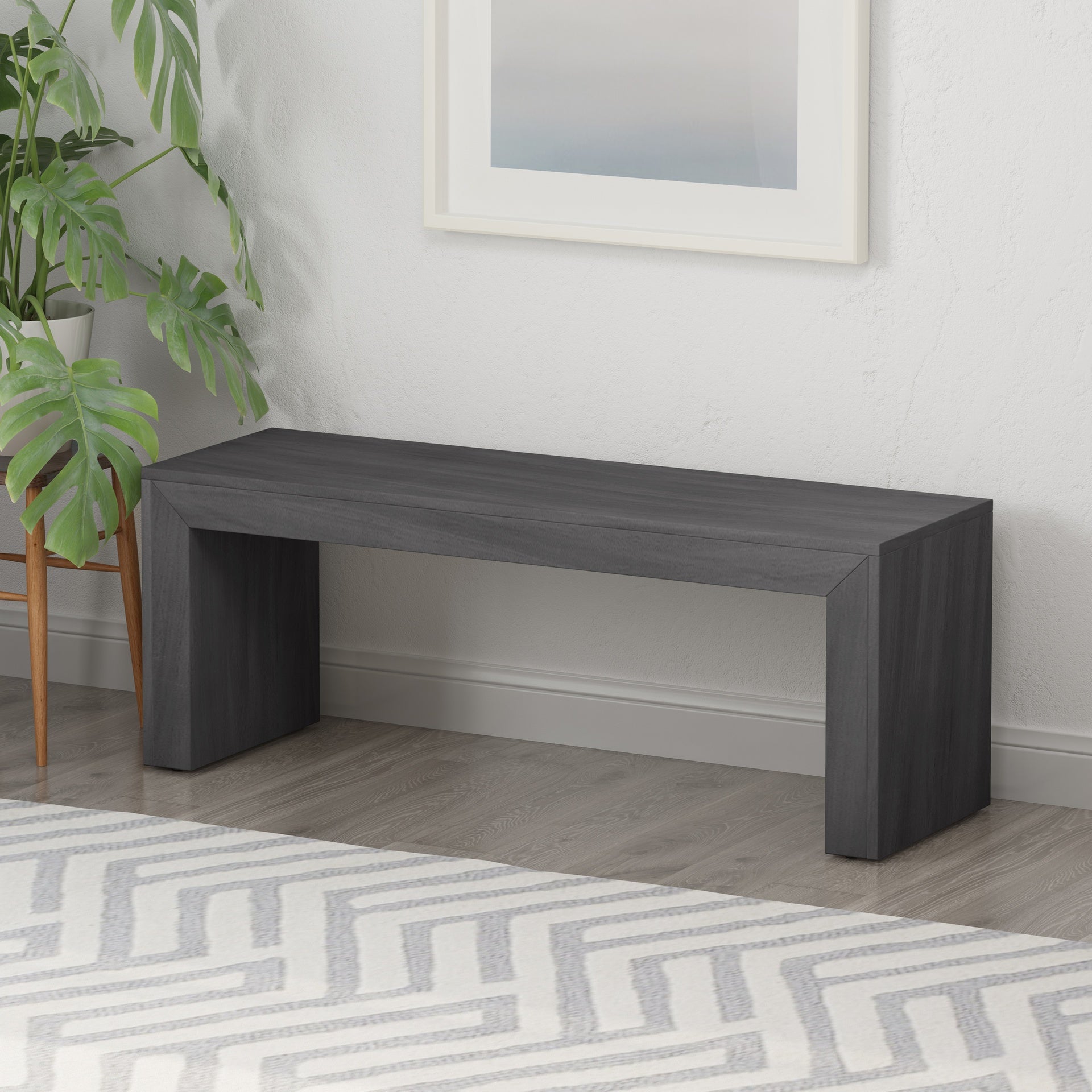 Acacia Wood Dining Bench, Black
