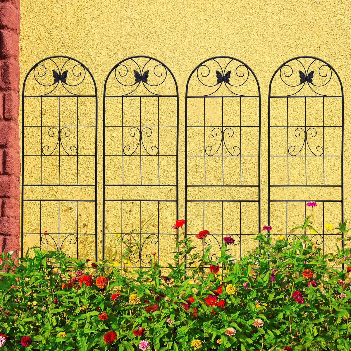 4 Pack Metal Garden Trellis 71" x 19.7" Rustproof Trellis for Climbing Plants Outdoor Flower Support Black