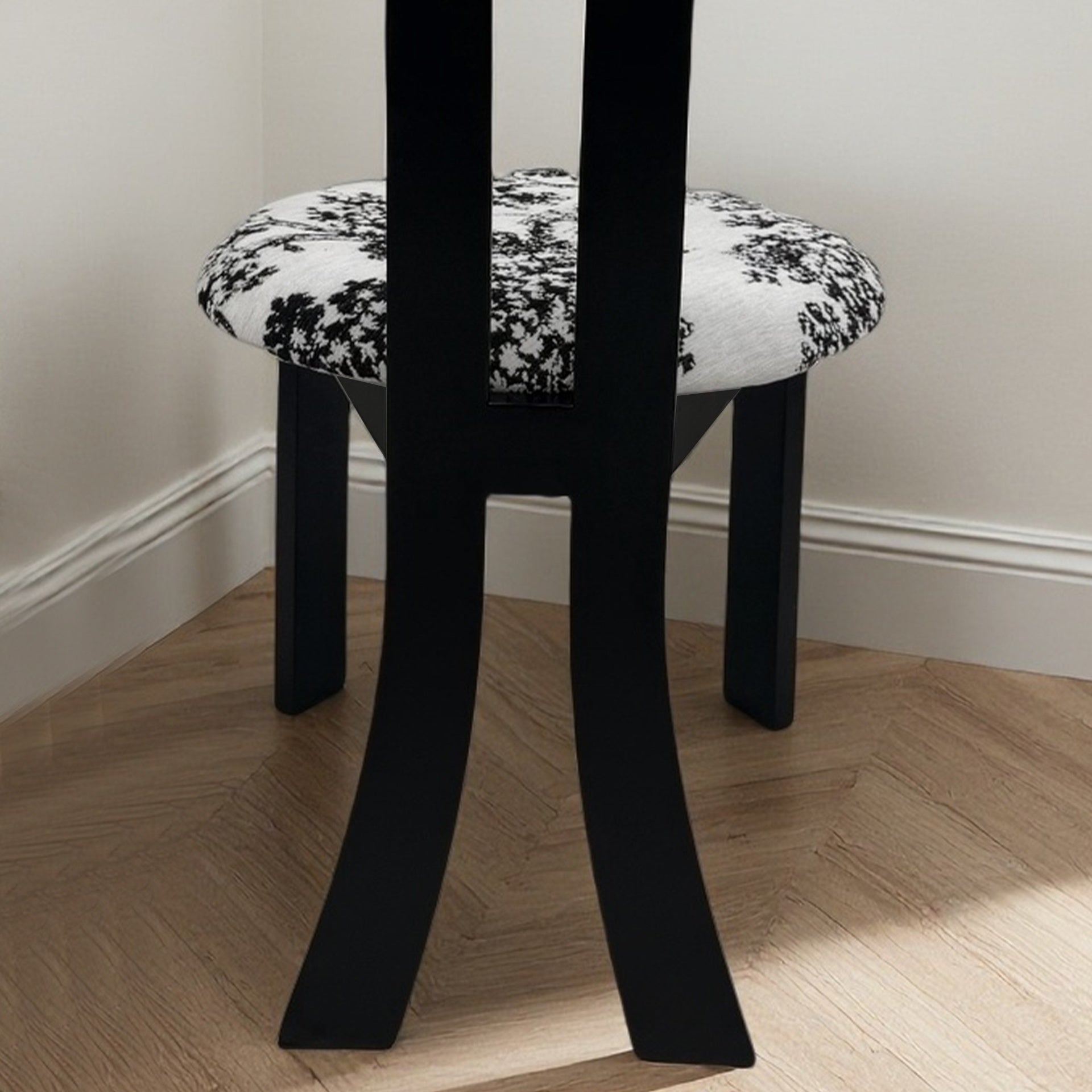 Dining Chairs Set of 2, Key-Design Home Chairs - Linen Upholstered Solid Wooden Dining Chairs with White Round Cushion & Distinctive Wood Grain Texture for Kitchen Dining Room(Black)