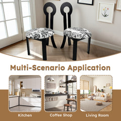 Dining Chairs Set of 2, Key-Design Home Chairs - Linen Upholstered Solid Wooden Dining Chairs with White Round Cushion & Distinctive Wood Grain Texture for Kitchen Dining Room(Black)
