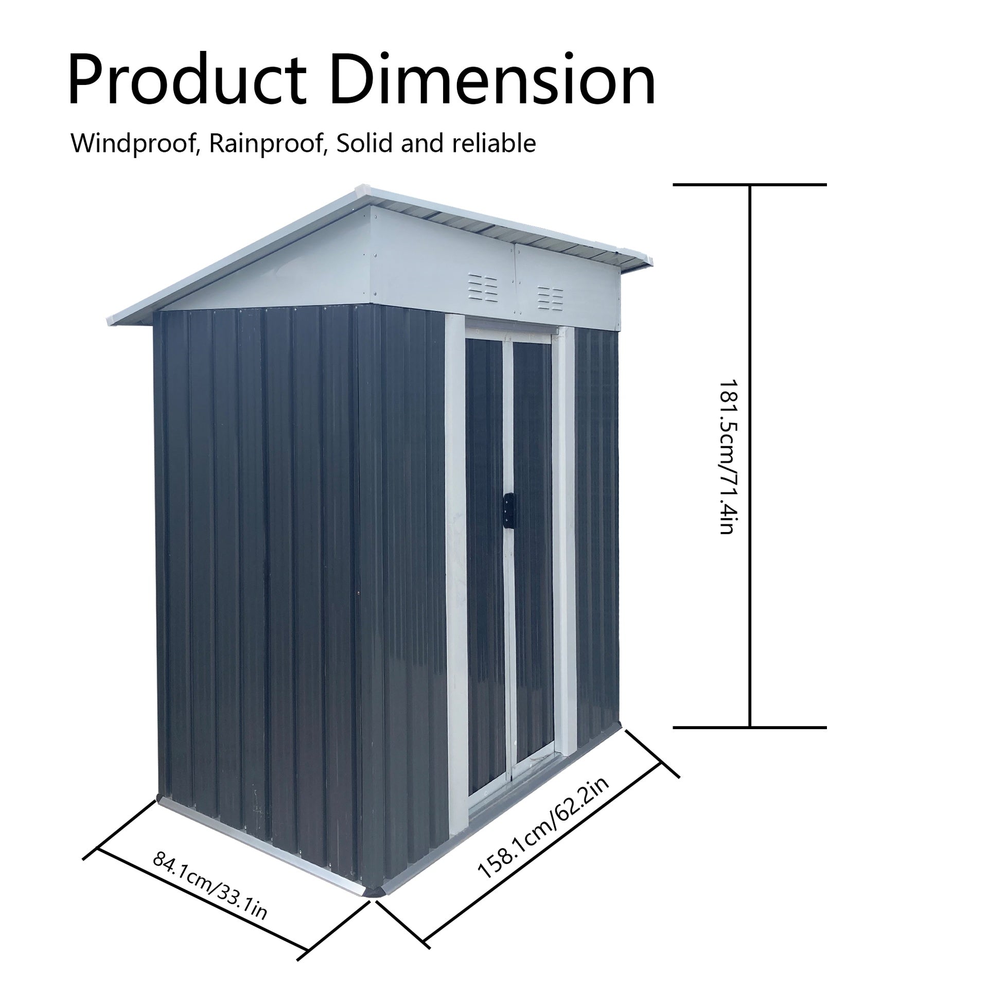 5FTx3FT Pent Roof Grey Outdoor Tool Bike Storage Garden Shed Tool House
