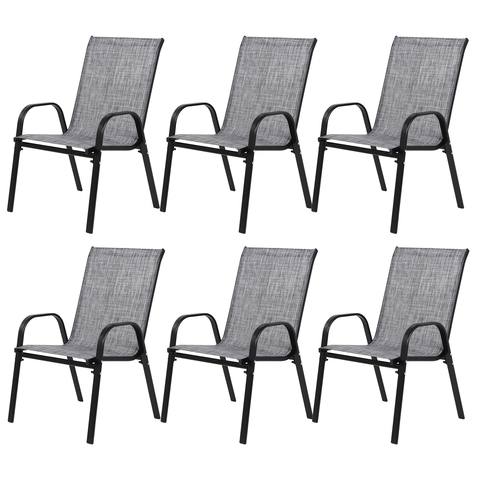 6 Piece Patio Chairs, Outdoor Camping Chairs with Breathable Textilene Fabric, Set of 2 Garden Chairs with Armrest High Backrest for Garden Patio Pool Beach Yard Space Saving ( Grey)6