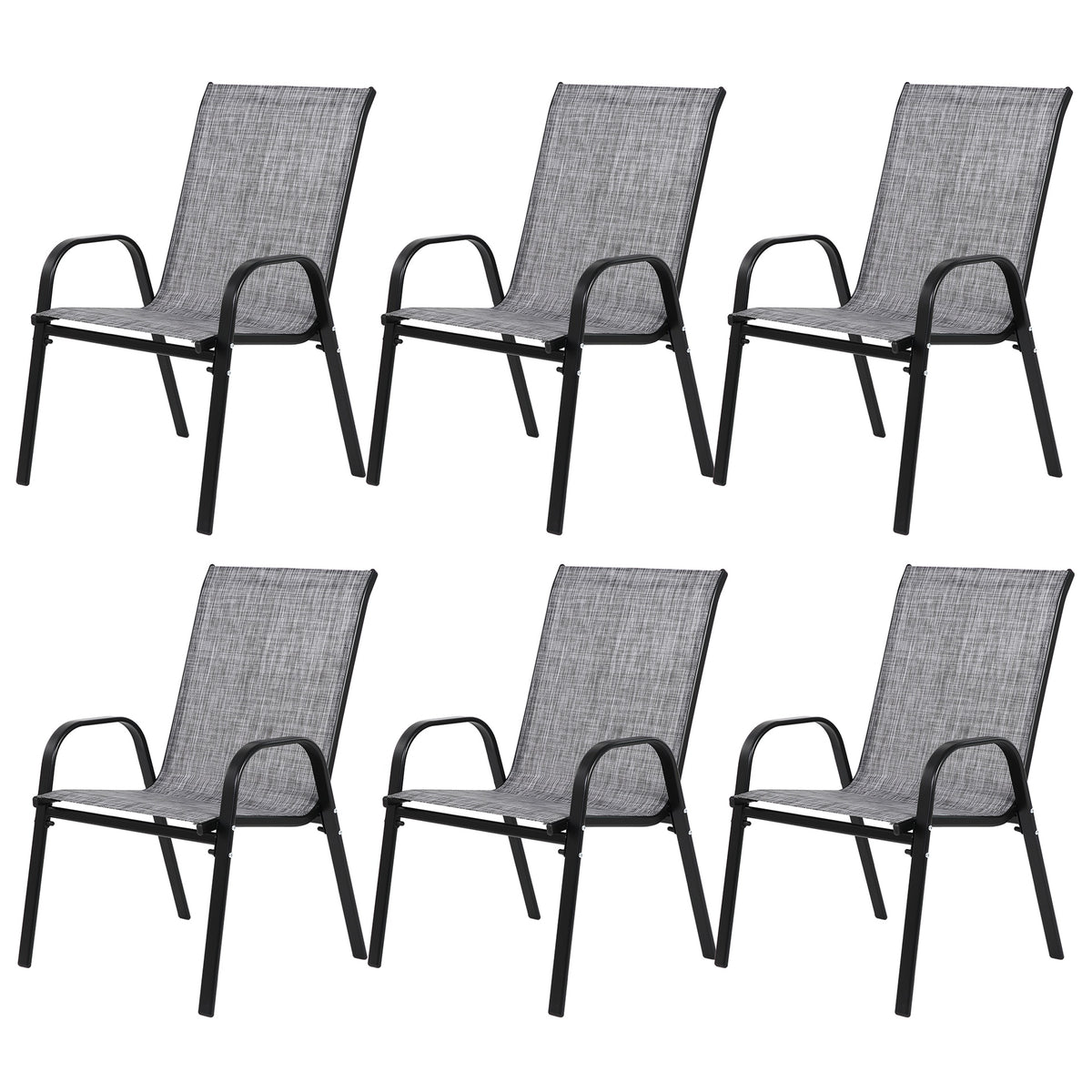6 Piece Patio Chairs, Outdoor Camping Chairs with Breathable Textilene Fabric, Set of 2 Garden Chairs with Armrest High Backrest for Garden Patio Pool Beach Yard Space Saving ( Grey)6