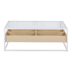 Display Contemporary Coffee Table in White Metal, Natural Wood, and Clear Glass by LumiSource