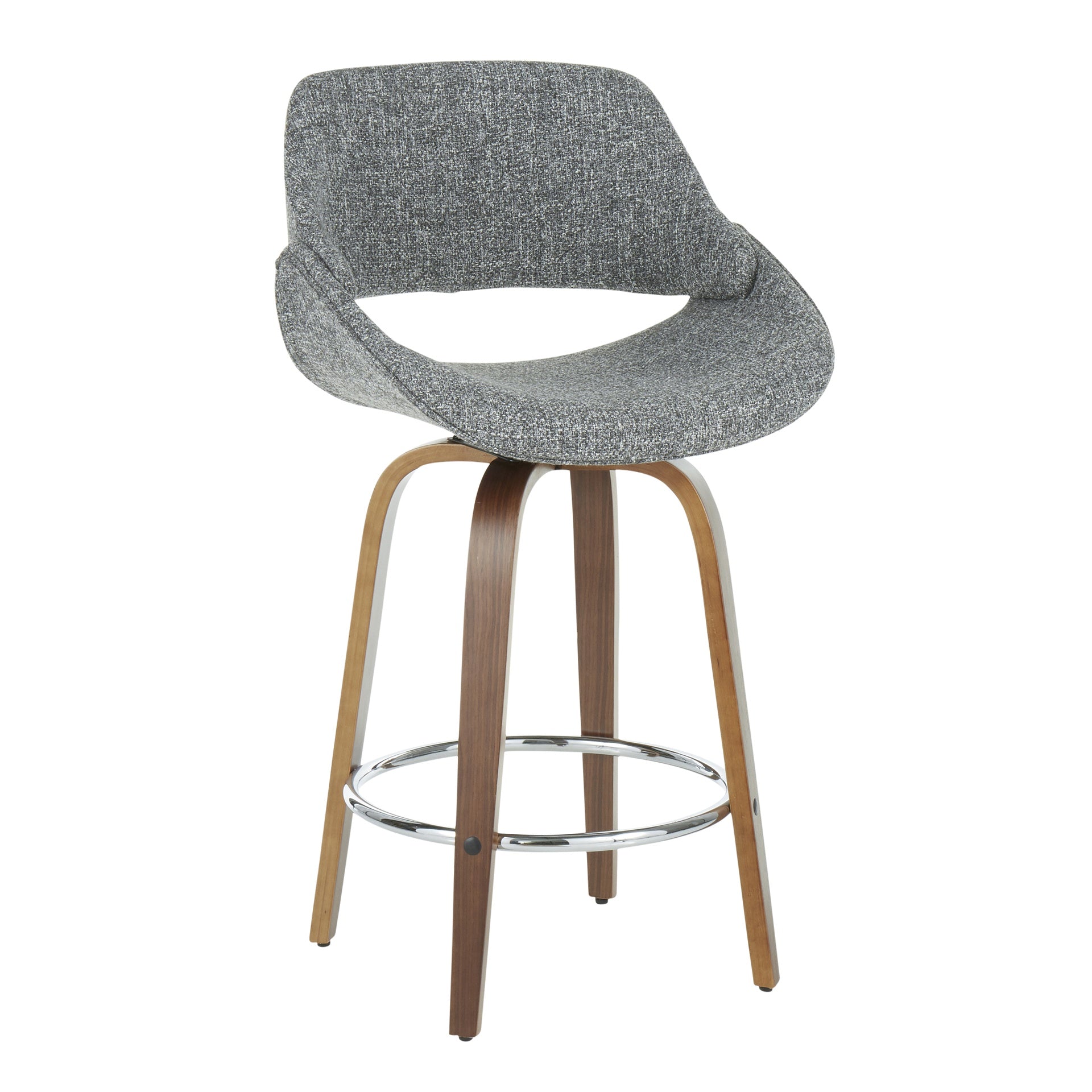 Fabrico Mid-Century Modern Counter Stool in Walnut and Grey Noise Fabric by LumiSource - Set of 2