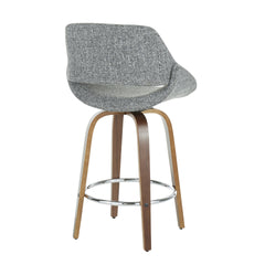 Fabrico Mid-Century Modern Counter Stool in Walnut and Grey Noise Fabric by LumiSource - Set of 2