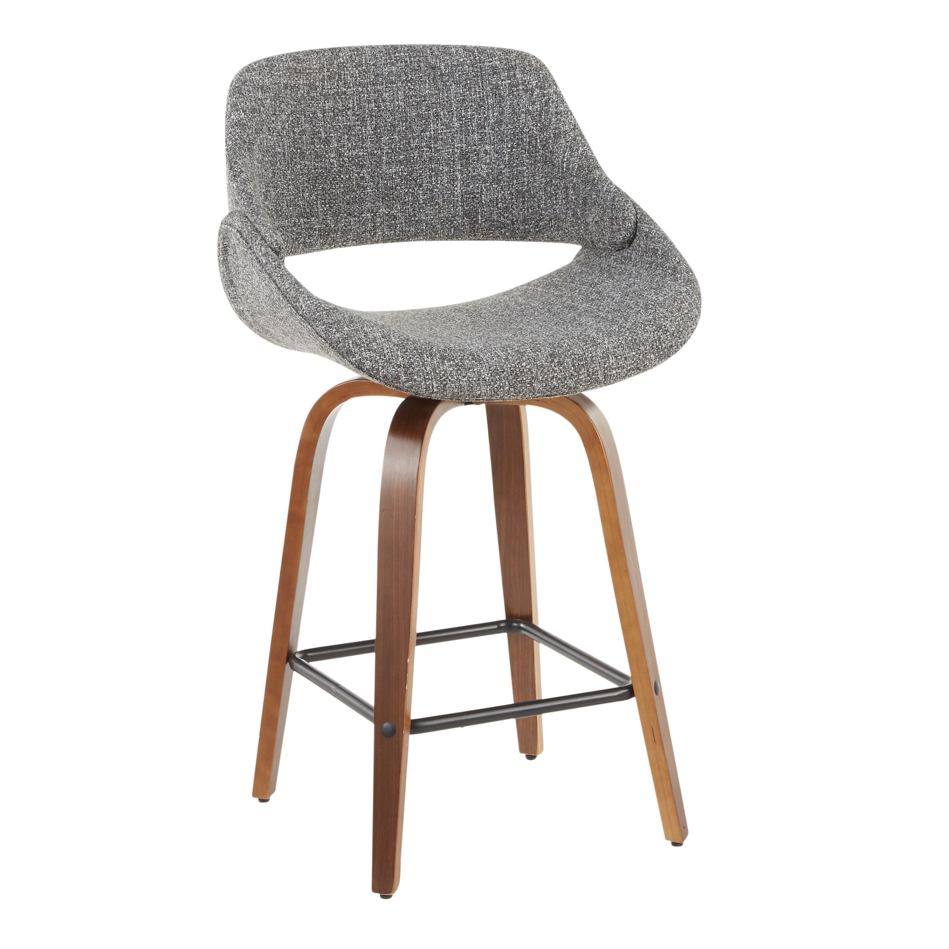 Fabrico Mid-Century Modern Counter Stool in Walnut and Grey Noise Fabric by LumiSource - Set of 2