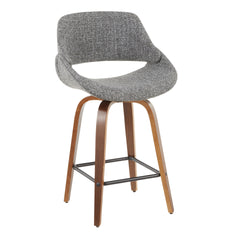 Fabrico Mid-Century Modern Counter Stool in Walnut and Grey Noise Fabric by LumiSource - Set of 2