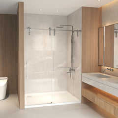56-60" x 76" H Frameless Sliding Shower Door, 5/16" (8mm) Clear Tempered Glass, Stainless Steel Frame,Brushed Nickel