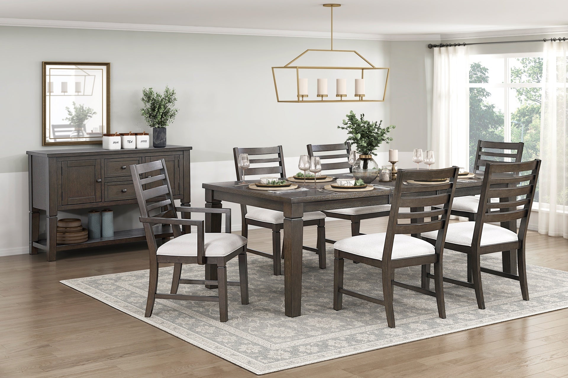 Classic Style 7pc Dining Set Dark Espresso Finish Table with Extension Leaf Armchairs Side Chairs Comfortable Seat Wooden Dining Furniture