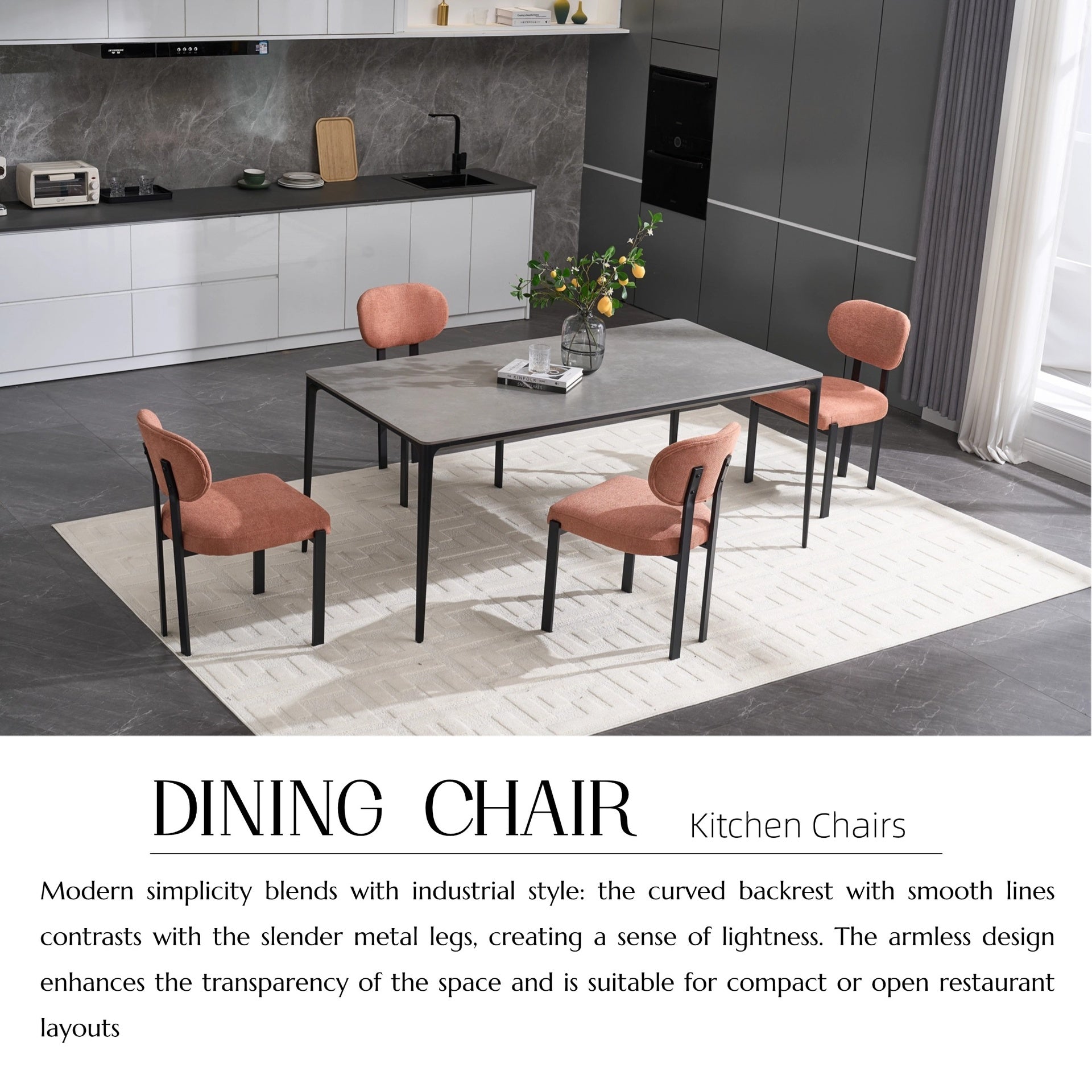 Modern Dining Room Chairs Set of 2, Mid-Century Upholstered Boucle Kitchen Dining Chairs with Black Metal Legs