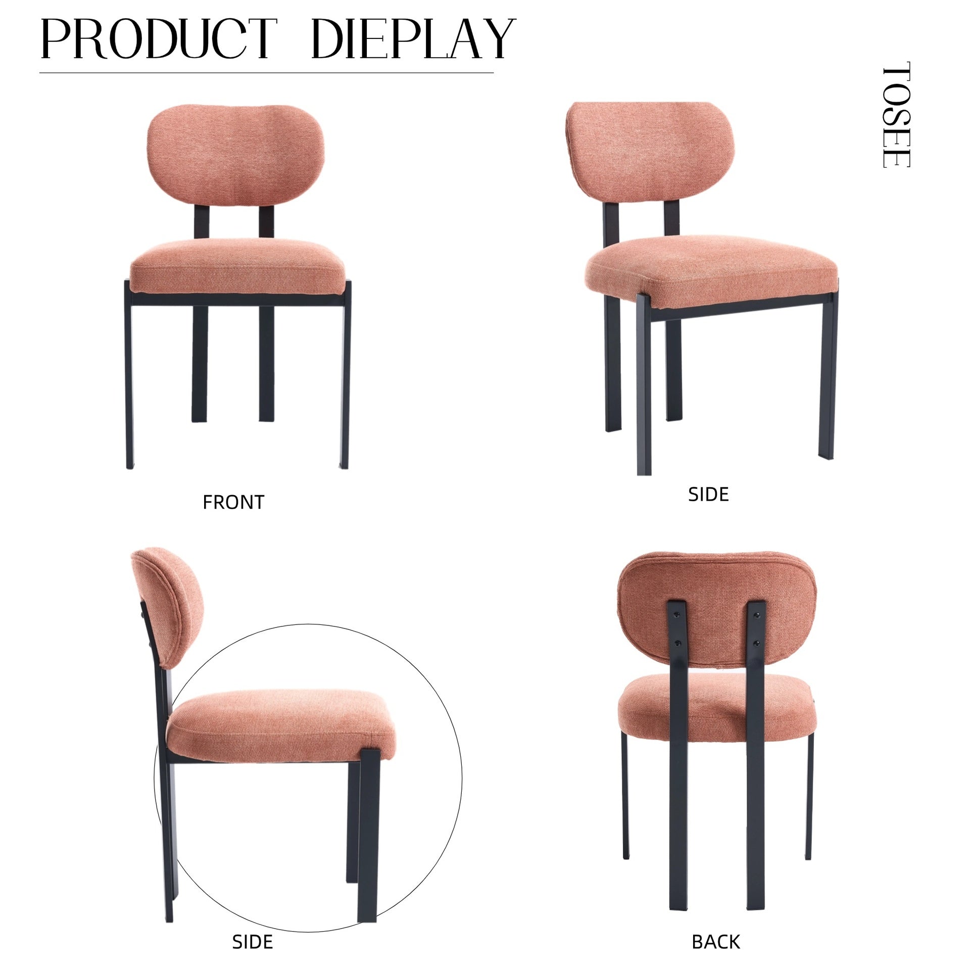 Modern Dining Room Chairs Set of 2, Mid-Century Upholstered Boucle Kitchen Dining Chairs with Black Metal Legs