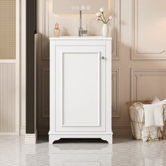 20-inch Bathroom Vanity with Ceramic Sink, Freestanding Single Vanity Set with Soft Closing Door, adjustable shelf, Modern Style, White.