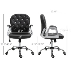Vinsetto PU Leather Home Office Chair, Button Tufted Desk Chair with Padded Armrests, Adjustable Height and Swivel Wheels, Black