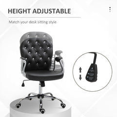 Vinsetto PU Leather Home Office Chair, Button Tufted Desk Chair with Padded Armrests, Adjustable Height and Swivel Wheels, Black