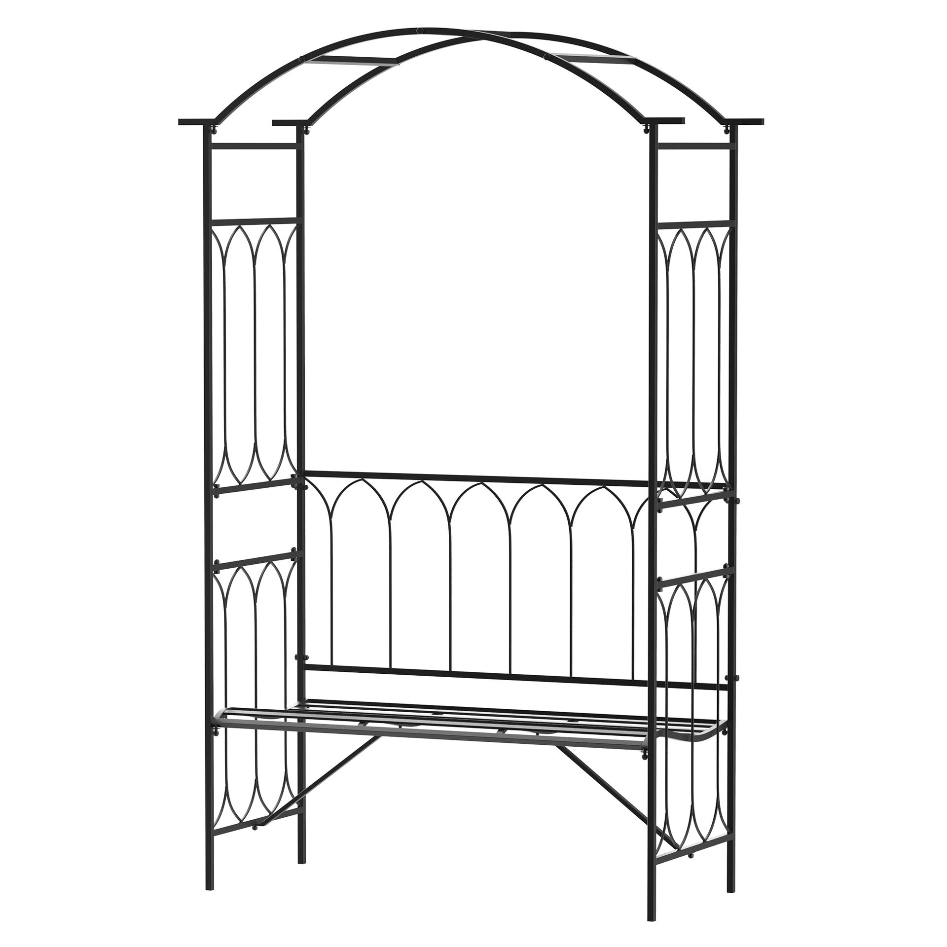 Outsunny Metal Trellis Arbor Arch for Climbing Plants with Garden Bench, Grow Grapes & Vines, Patio Decor & 2-Person Outdoor Steel Decorative Seating, 484 lbs. Weight Capacity, Black