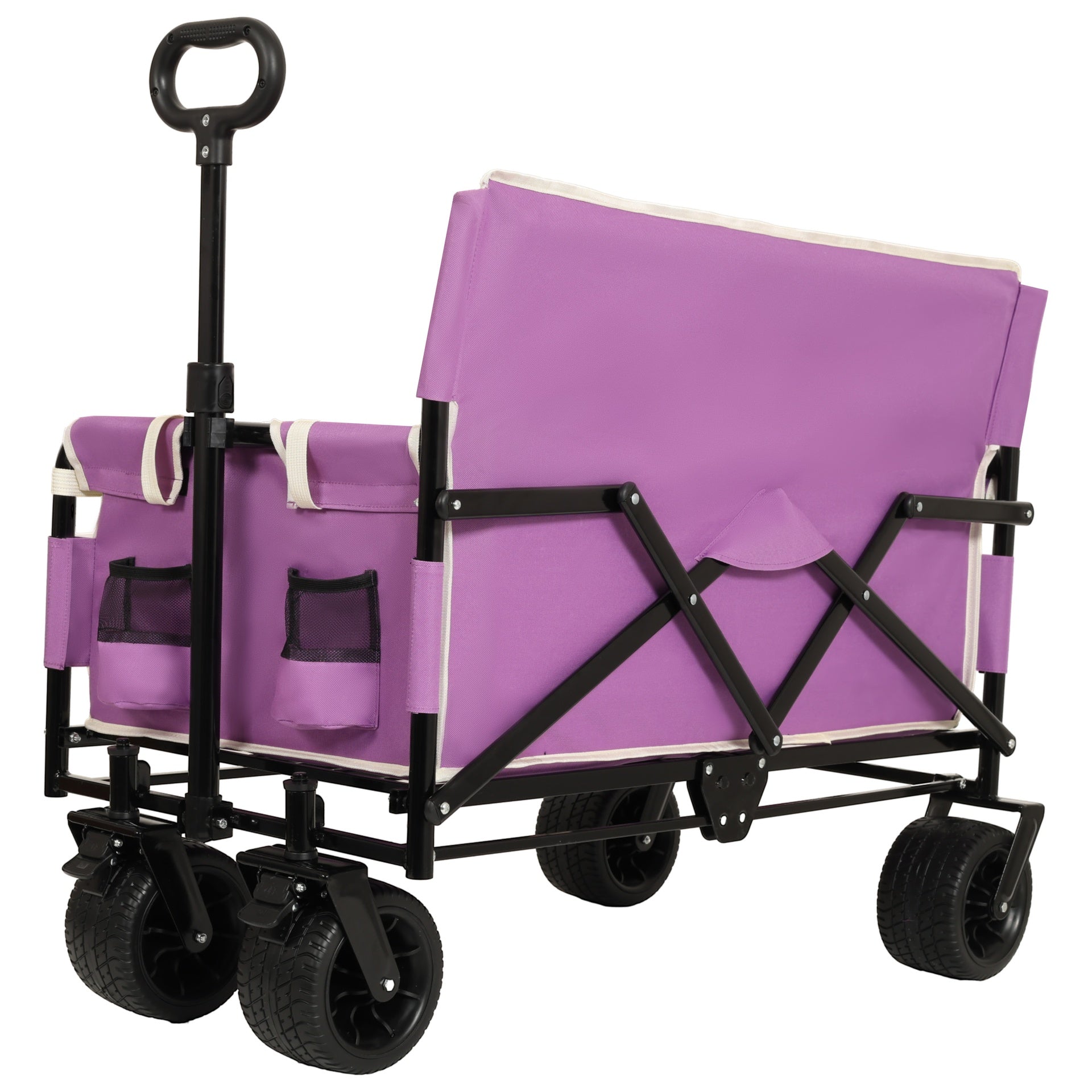 3-in-1 Convertible Folding Wagon Cart with Bench Seat & Storage - 500lbs Heavy-Duty Utility Wagon, 180L Capacity All-Terrain Wheels for Camping, Beach, Sports, Garden, purple
