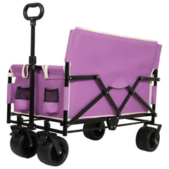 3-in-1 Convertible Folding Wagon Cart with Bench Seat & Storage - 500lbs Heavy-Duty Utility Wagon, 180L Capacity All-Terrain Wheels for Camping, Beach, Sports, Garden, purple