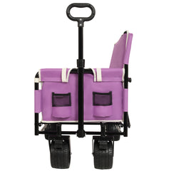 3-in-1 Convertible Folding Wagon Cart with Bench Seat & Storage - 500lbs Heavy-Duty Utility Wagon, 180L Capacity All-Terrain Wheels for Camping, Beach, Sports, Garden, purple
