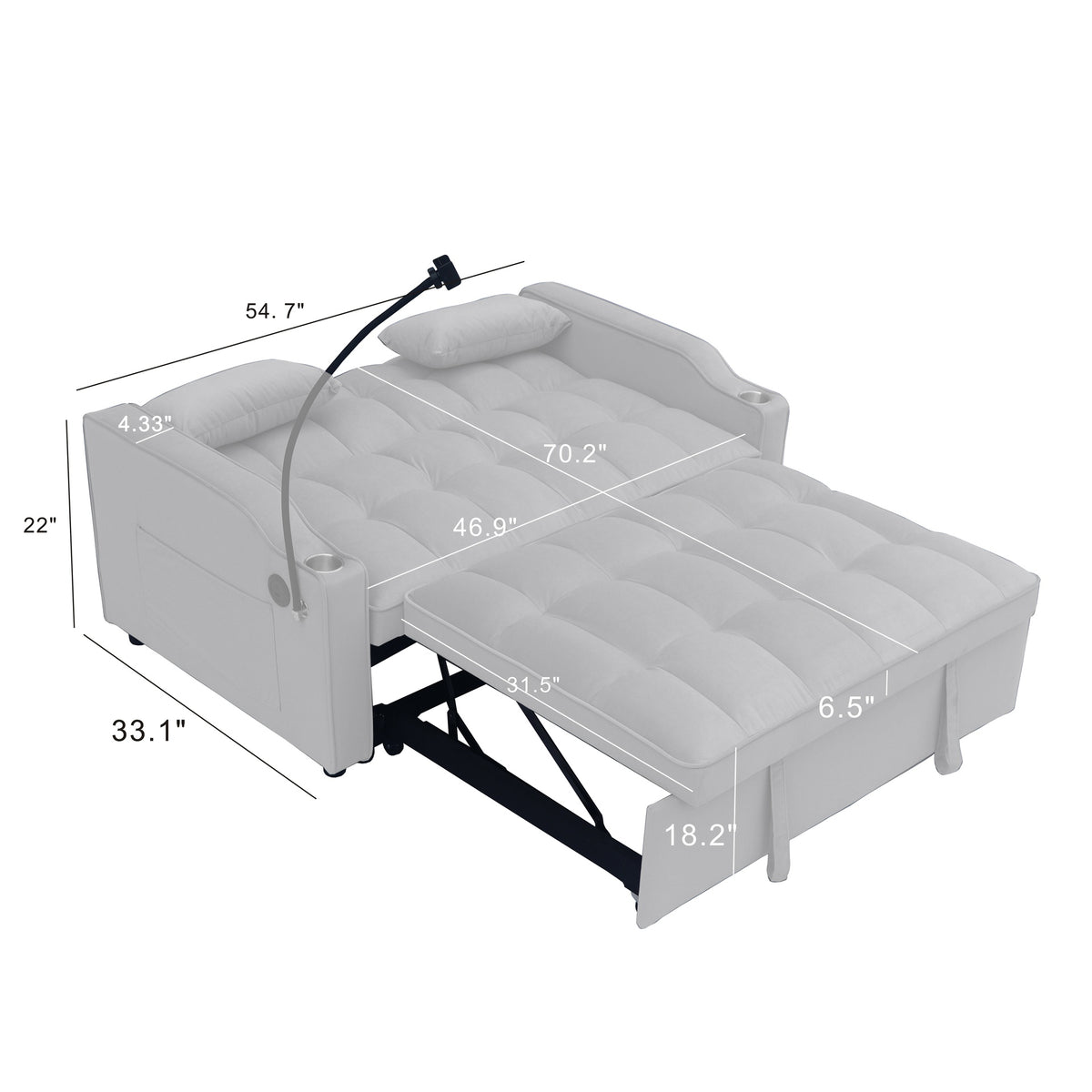 Modern Velvet Loveseat Futon Sofa Couch w/Pullout Bed,Small Love Seat Lounge Sofa with adjustable Reclining Backrest,Toss Pillows, Pockets,Furniture for Living Room,3 in 1 Convertible Sleeper Sofa Bed