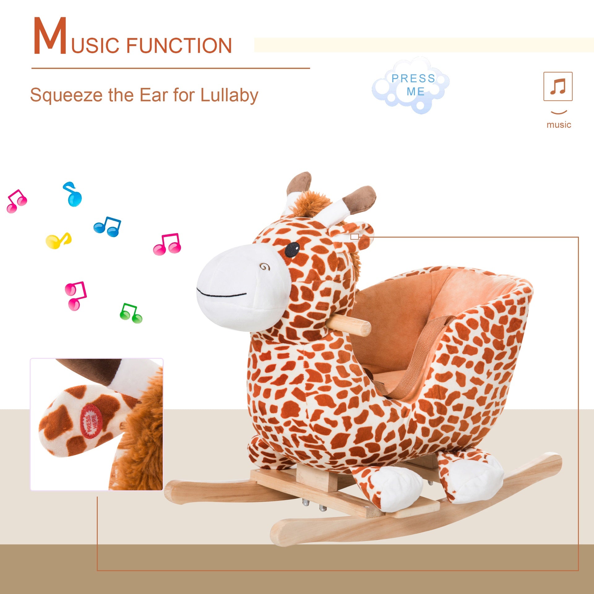 Kids Plush Rocking Horse Giraffe Style Themed Ride-On Chair Toy