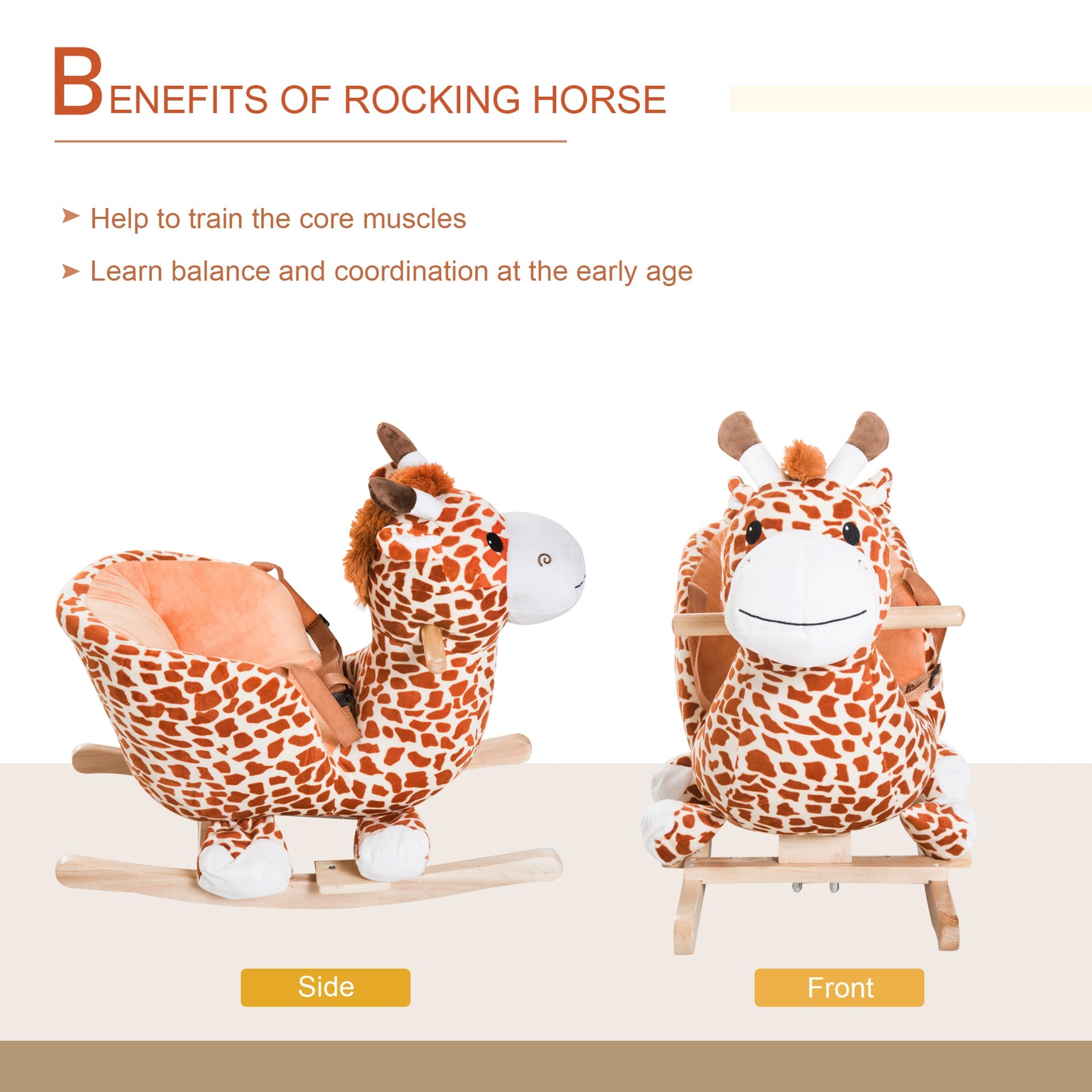 Kids Plush Rocking Horse Giraffe Style Themed Ride-On Chair Toy