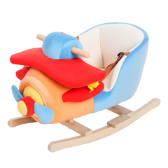 Kids Rocking Horse, Wooden Plush Ride-on Plane Chair Toy
